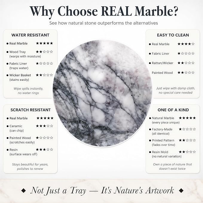 Calcatta Pink Marble Vanity Tray for Bathroom Counter, 10"x5" Decorative Tray for Perfume, Candles, Stone Jewelry Dish Tray