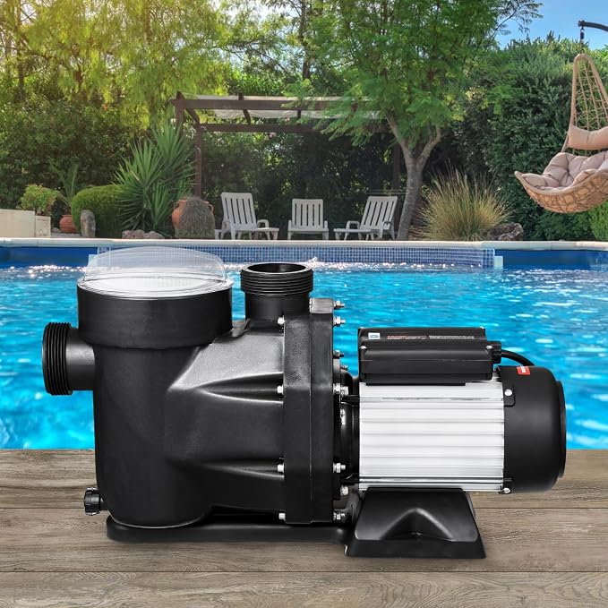 VEVOR Above Ground Pool Pump, 1.5HP, Self Priming Single Speed Swimming Pool Pump, 220V 3450 RPM 55 ft Max Head Lift with PP Shell Strainer Basket, 122°F Max Water Temp, for Hot Tubs Spas, No Plug