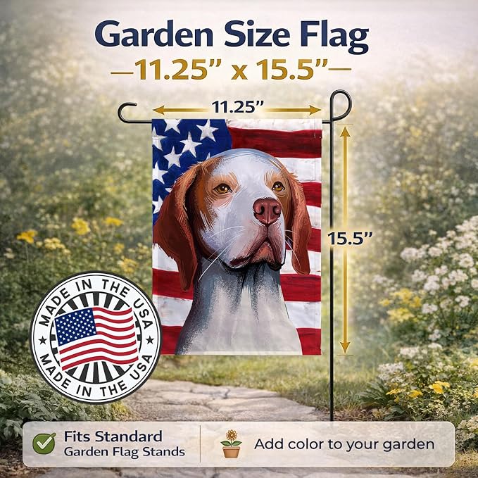 Caroline's Treasures CK6563GF Hunting Dog American Flag Garden Flag Mailbox Flag Decorative Yard Flag Banner Outside Patio Artwork Yard Flower Beds, Garden Size, Multicolor