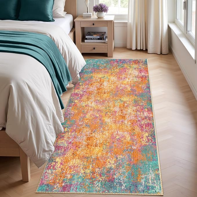 RELEANY Washable Runner 2'x6' Abstract Area Rug for Hallway Starlight | Carpet for Kitchen, Entryway, Bathroom, Living Room, Bedroom, Printed Pattern, Non‑Slip, Soft, Stain‑Resistant, Easy to Clean