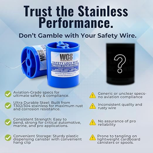 WCS .020 Stainless Steel Safety Lock Wire, T302/304, NASM20995C MS20995C, ASTM A580 Condition A, AMS569, Mechanics Wire for Aircraft, Automotive, & Industrial Use, 5lb Dispenser Can, Approx 4625 ft