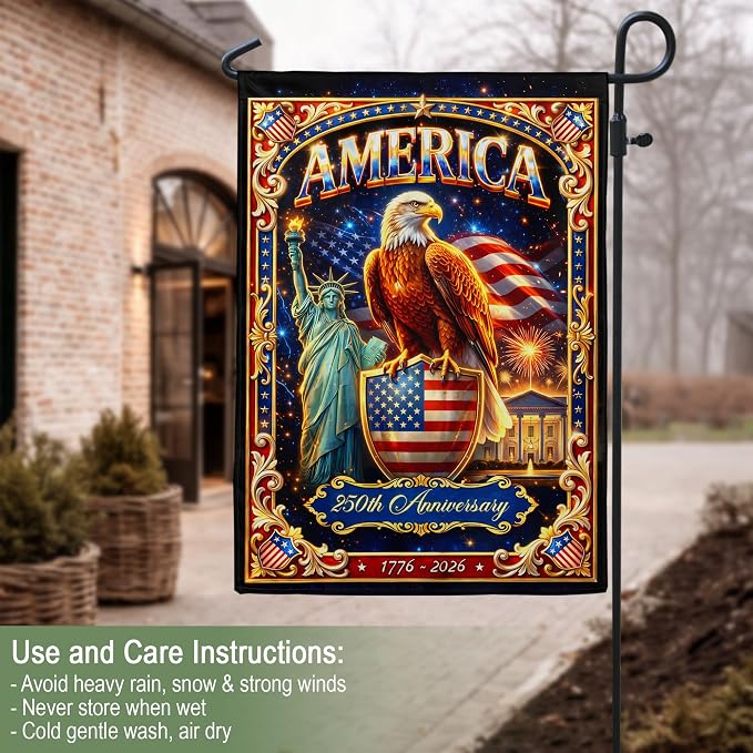 250 Year American Anniversary Flag, 250th Anniversary Patriotic Design, Banner Commemorative Outside Decoration, 250 Years Of Freedom Flag, Garden Flags For Outside 8 (12x18 Inch)