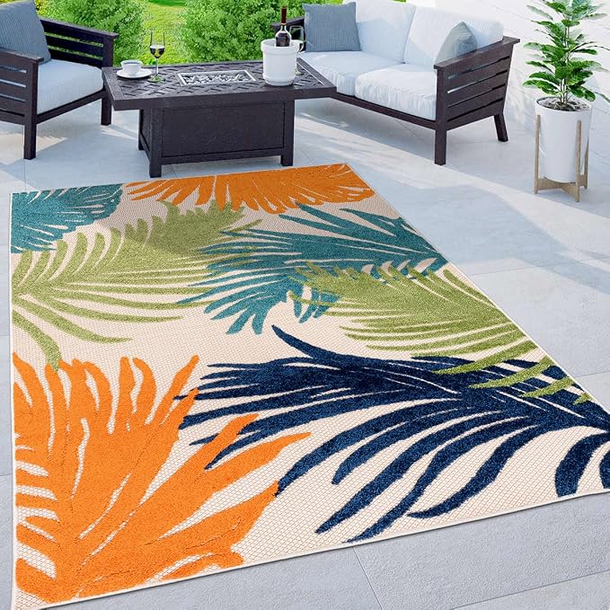 Rugshop Multi Lucca Contemporary Floral Indoor/Outdoor Area Rug Durable Polypropylene, Weather Resistant, Easy Maintenance, Perfect for Patio, Backyard, Deck and Outdoor Lounge 5' x 7'