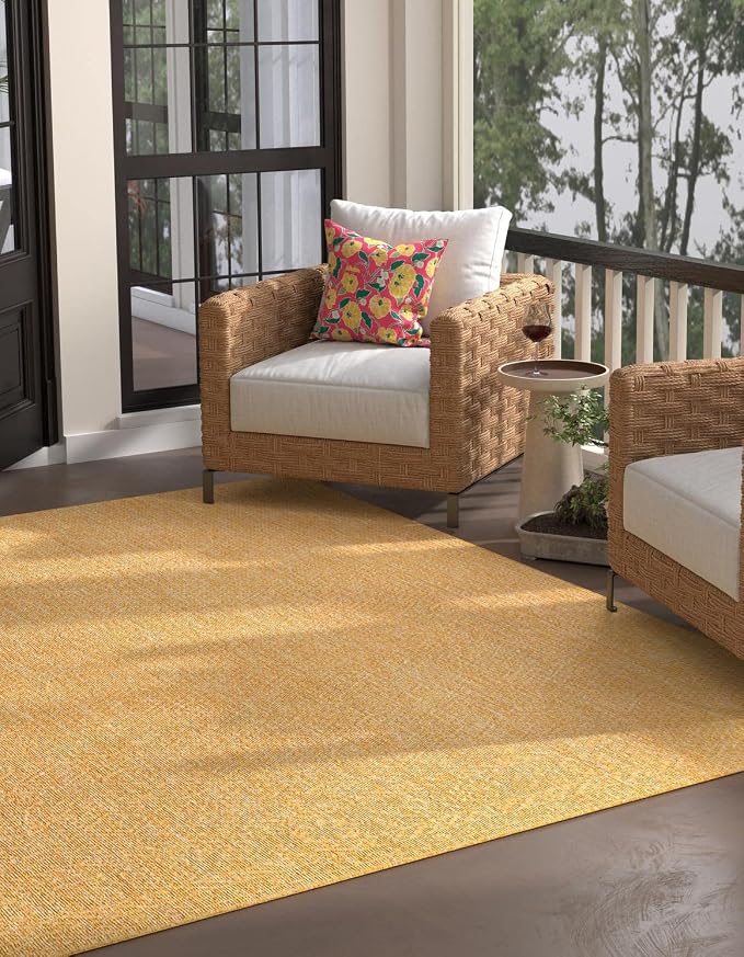 Unique Loom Collection Casual Transitional Solid Heathered Indoor/Outdoor Flatweave Area Rug (7' 10" Square, Corn Harvest Yellow)