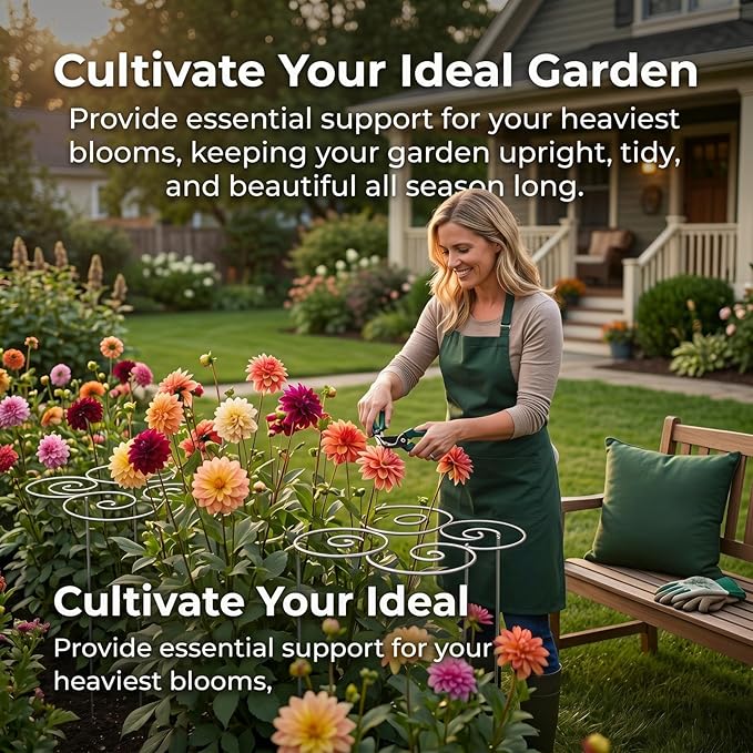 Peony Cages and Supports, Plant Support Garden Stakes, Metal Plant Support Ring for Garden, Plants Supports Cage, for Clump-Forming Flowers and Plants Such as Peonies, Roses, and Dahlias (M(15.7in))