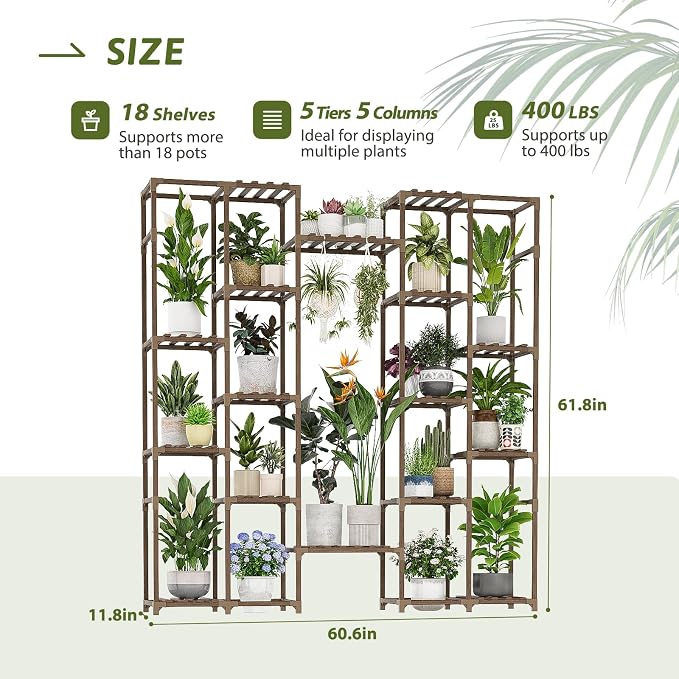 GENTINGBRO Plant Stand Indoor Tall Hanging Plant Shelf 16 Tiers Large Outdoor Plant Rack for Multiple Plants Wood Plant Holder for Living Room Garden Balcony