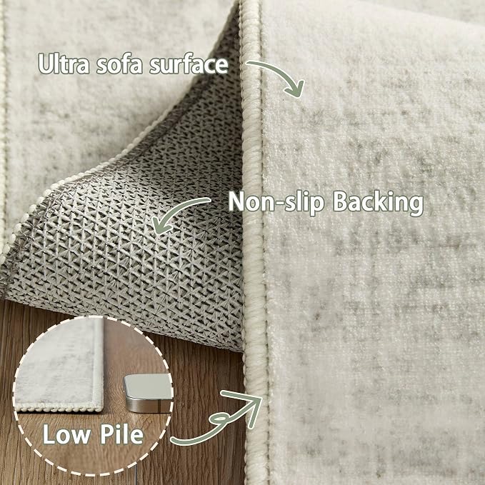 Latte&Fog Washable 3x5 Entryway Rug, Ivory Area Rugs for Living Room | Non Slip Low Pile Soft Floral Cute Carpet for Dining Kitchen Kids Playroom Nursery Guest Room Classroom Dorm Farmhouse Office