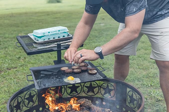 GameMaker Open Fire Cooking Griddle – Portable Campfire Griddle for Open Flame Cooking, Firepits, Outdoor Fire Rings & Camping – Heavy-Duty, Easy Setup & Adjustable Height