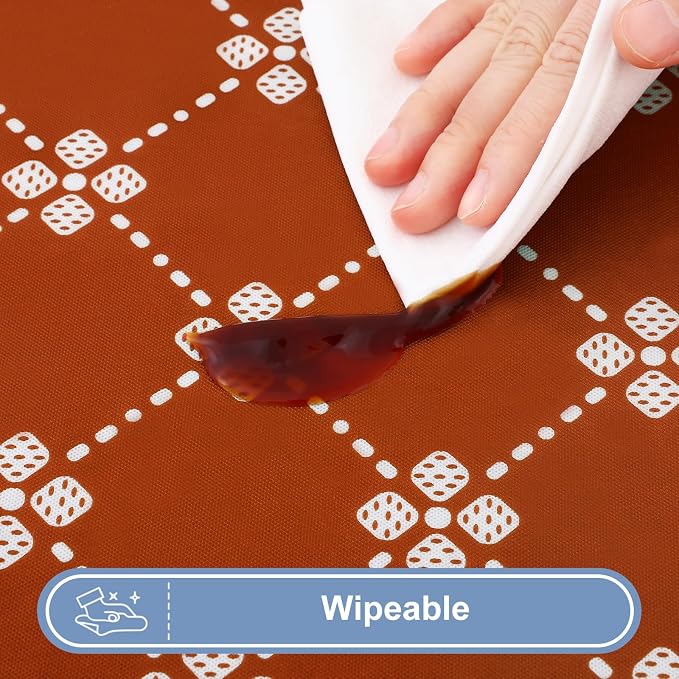 misaya Rectangle Vinyl Table Cloth, Elastic Fitted Tablecloth with Flannel Backing, Waterproof Plastic Table Cover Fits 6 Foot Folding Tables for Picnic, Camping, Indoor and Outdoor (Rust, 30" x 72")