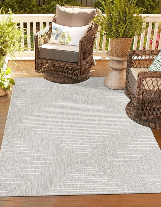 Unique Loom Outdoor Modern Collection Area Rug - Tambor (7' 10" x 11' Rectangle Gray/Ivory)