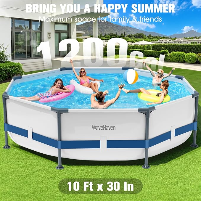 Above Ground Pool,10ft x 30in Frame Deep Swimming Pool-Deep Blue | Family Pool,Large Above Ground Pool Easy Set,1200 Gallon Pool,Outdoor Backyard Pool for Kids,Adults,Pump Not Included