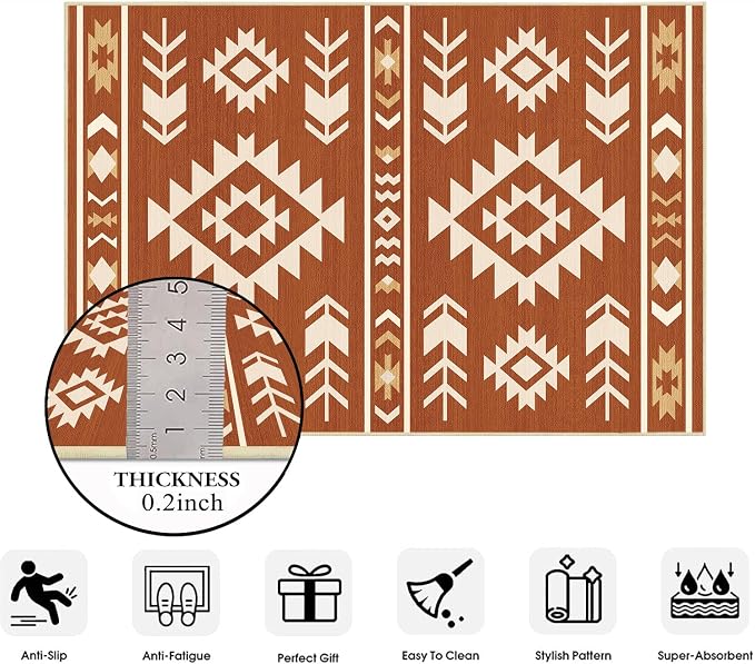 8x10 Area Rug for Living Room Western Rug Southwestern Aztec Tribal Rugs Southwest Navajo Machine Washable Non-Slip Printed Low-Pile Floor Carpet for Bedroom Dining Room Office, Yellow Brown