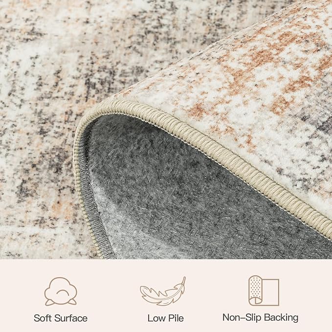 2X6 Area Rug for Hallways, Gold Abstract Washable Non-Slip Runner Rugs | Low Pile Runner Rugs, Soft Carpet for Kitchen Bathroom Bedroom Laundry, Stain Resistant Foldable Non-Shedding Distressed Rug