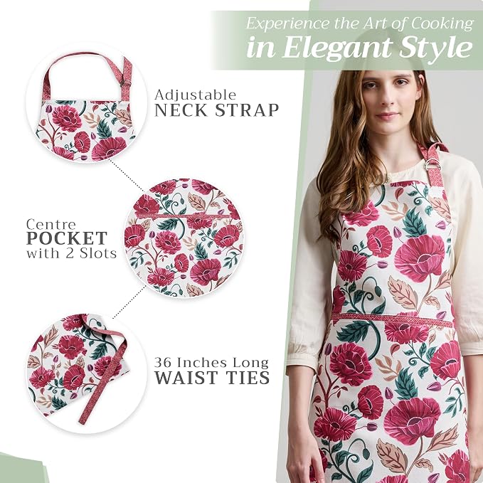 Maison d' Hermine Aprons for women with Pocket 100% Cotton (27.50"x31.50") | Adjustable Neck Strap & long ties Apron Men Chef Wedding Cooking Gardening Server Maid