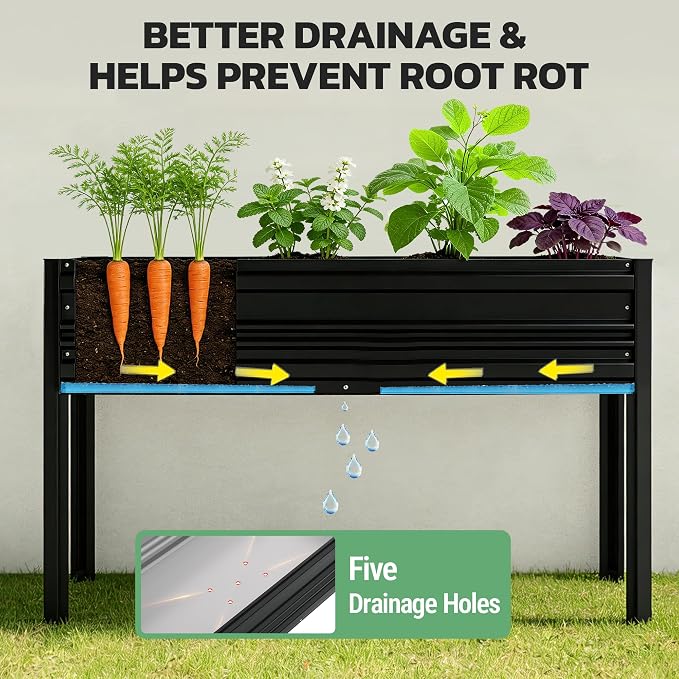 WORKPRO 48x24x32in Outdoor Galvanized Raised Garden Bed with Legs, 600LB Elevated Planter Box for Vegetable, Flowers, Herbs, Black
