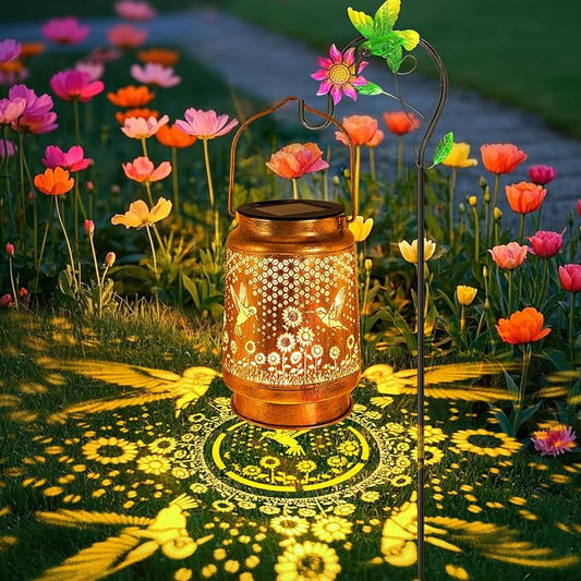 Hummingbird Sunflower Solar Lanterns Outdoor with Shepherd Hook, Birthday Gift Mothers Day Gift for Women Mom Grandma Wife Daughter, Waterproof Hanging Lights, Decor for Yard Garden Patio Porch Lawn
