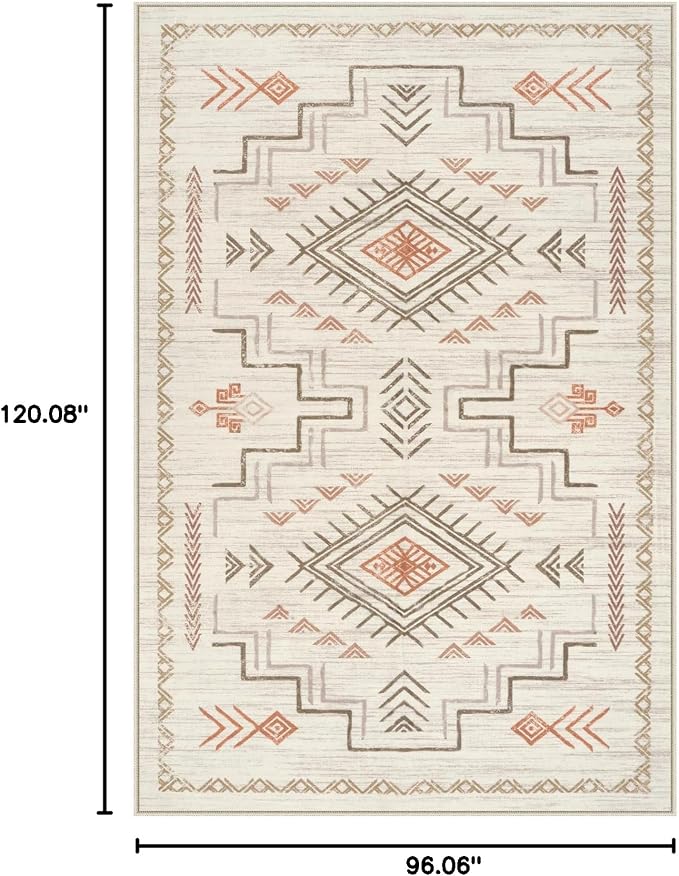 STARUIA Washable 8x10 Area Rug for Living Room, Beige Western Aztec Tribal Moroccan Area Rug, Boys Neutral Rug for Bedroom, Soft Non-Slip Non-Shedding Large Carpet Under Dining Table Home Office