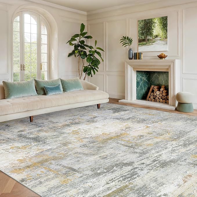 AMADA HOMEFURNISHING 10x14 Area Rugs for Living Room, Modern Large Area Rugs with Non-Slip Backing & Low Pile, Neutral Soft Washable Rug for Large Bedroom Dining Room Nursery Office, Beige