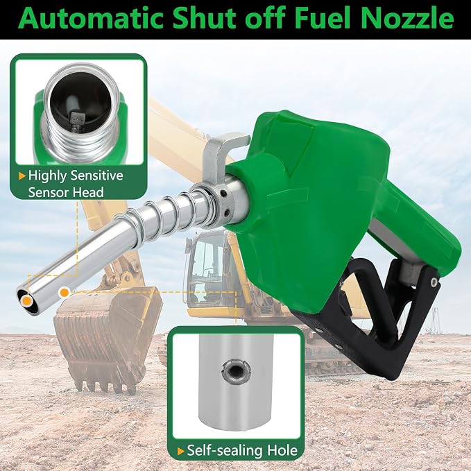 Azdele 3/4" NPT Fuel Nozzle & Hose Swivel, Auto Shut Off Diesel Fuel Transfer Nozzle, 3-speed Latch Max Flow 16 GPM, Automatic Fuel Nozzle Used for Gasoline, Diesel, Biodiesel, Kerosene