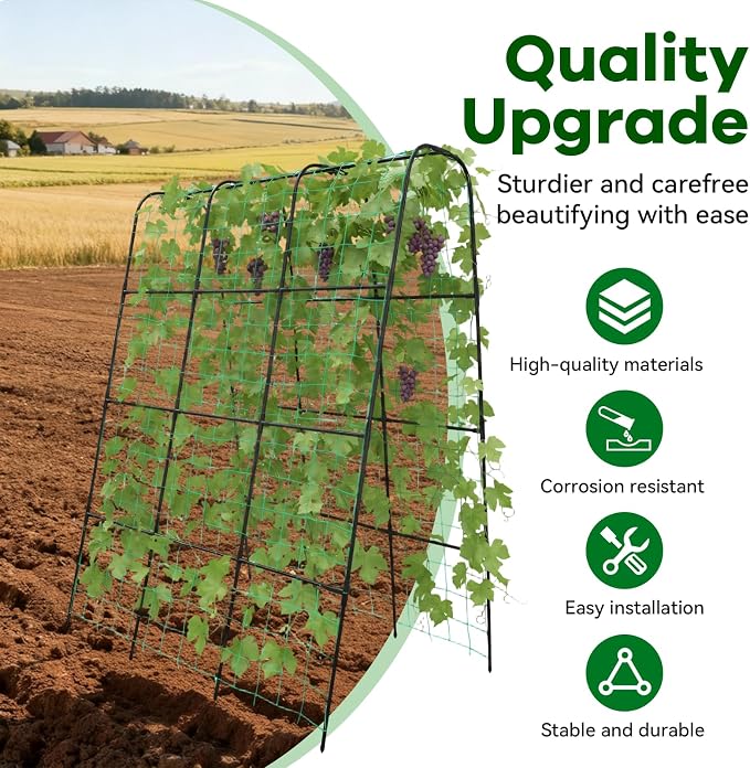 Cucumber Trellis - 62.4"*50" Cucumber Trellis for Raised Bed with Plastic-Coated Steel Pipe, U-Shape Garden Trellis for Climbing Plants, Garden Trellis for Cucumbers, Beans(Black)