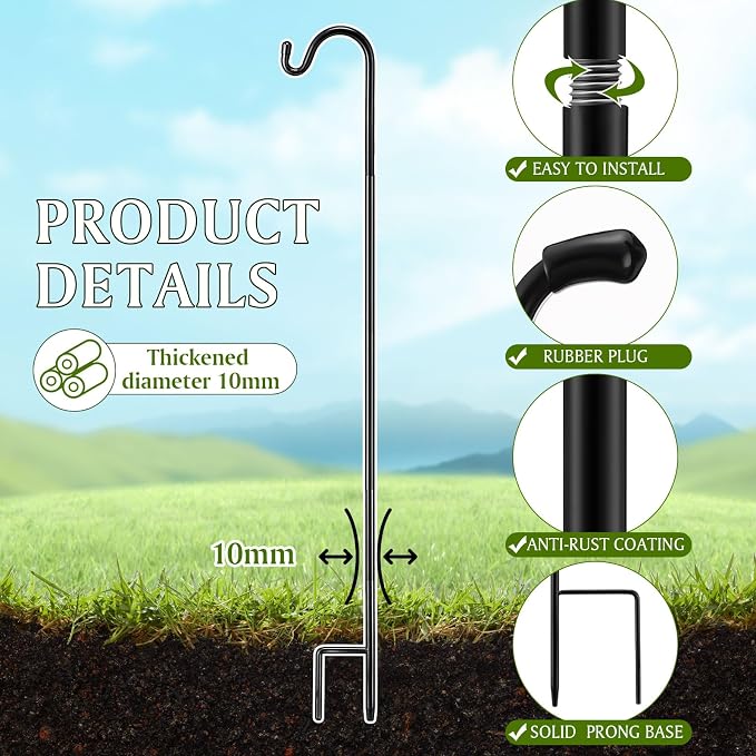 2 Pcs 55 Inch Shepherds Hook for Outdoor Adjustable Bird Feeder Pole Metal Steel Shepard Hooks for Hummingbird Stand Feeder Pole for Garden Plant, Lantern, Hanging Wedding Decor