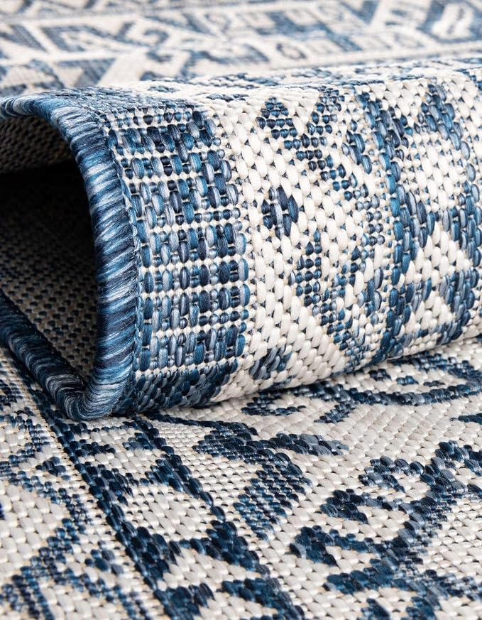 Unique Loom Outdoor Aztec Collection Area Rug - Chalca (7' 1" x 10' Rectangle, Blue/ Ivory)