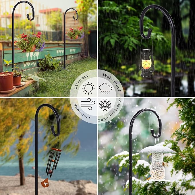Ottsuls Bird Feeder Pole, 76 INCH Heavy Duty Shepherds Hooks for Outdoor with 5 Prong Base, Adjustable Stand Hanger for Garden Plant, Hummingbird Feeder, Lantern, Hanging Wedding Decor (1 Pack)