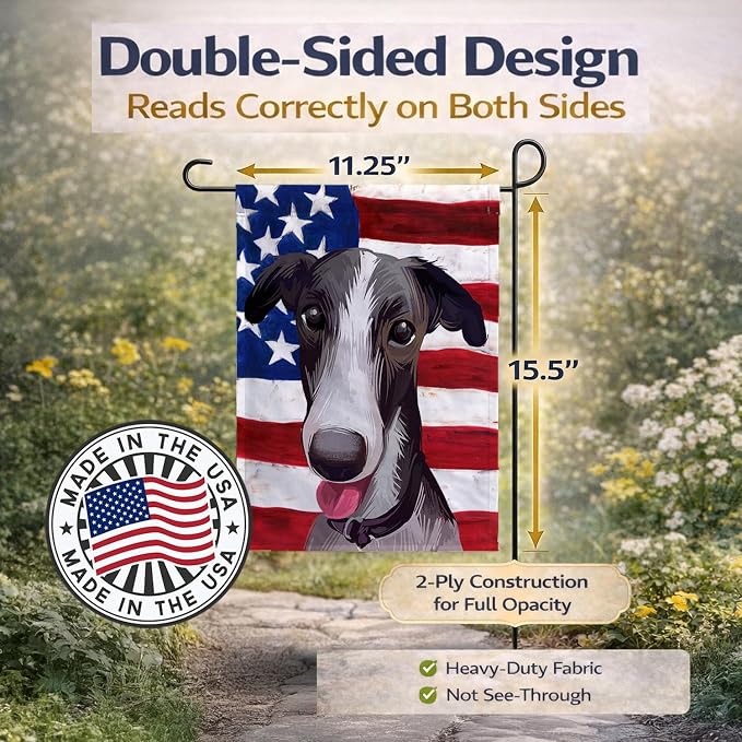 Caroline's Treasures CK6651GF Polish Greyhound Dog American Flag Garden Flag Mailbox Flag Decorative Yard Flag Banner Outside Patio Artwork Yard Flower Beds, Garden Size, Multicolor