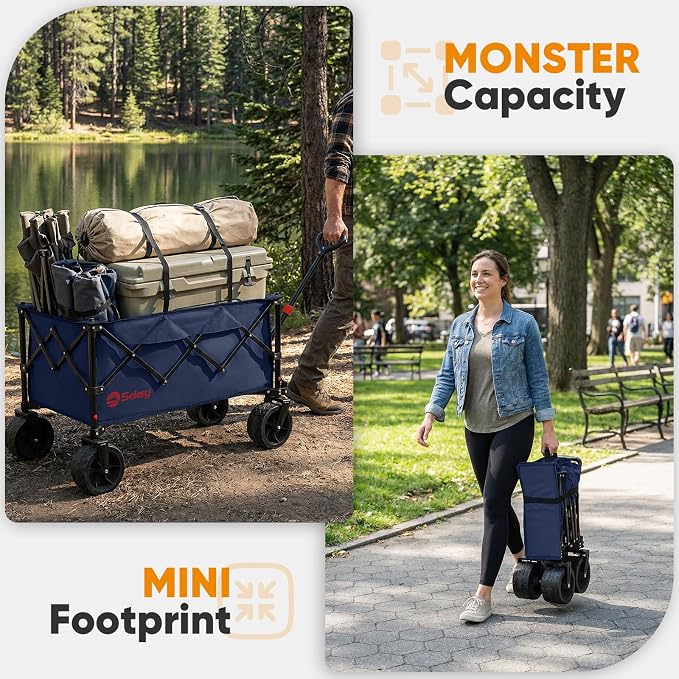 Sekey 250L Wagons Carts Foldable with Big All-Terrian Beach Wheels, Collapsible Heavy Duty Wagon, Extra Large Folding Wagon,Foldable Wagon for Camping, Garden, Sports. Royal Blue