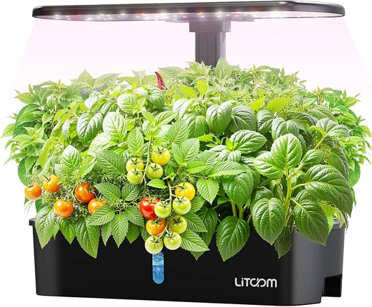 litokam 12-Pod Hydroponics Growing System Kit with LED Grow Light, 24W 3.5L Indoor Herb Garden Planter with Quiet Water Pump, 24H Timer 2 Grow Modes Hydroponics Garden for Home Kitchen Office Gifts
