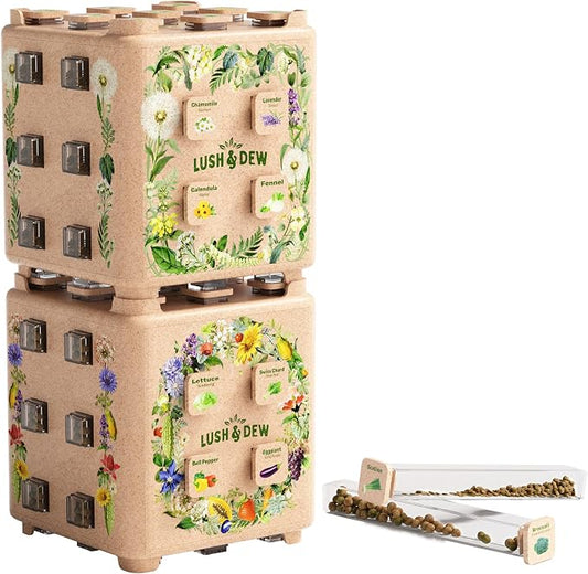 Lush&Dew SeedStack Starter Pair, Gardening Gift, 38 Types Veggie Herb Seeds | Seed Storage Organizer, USA Sourced Heirloom Seed Kit for Planting Outdoors Indoors, Raised Garden Beds, Gift for Women Men