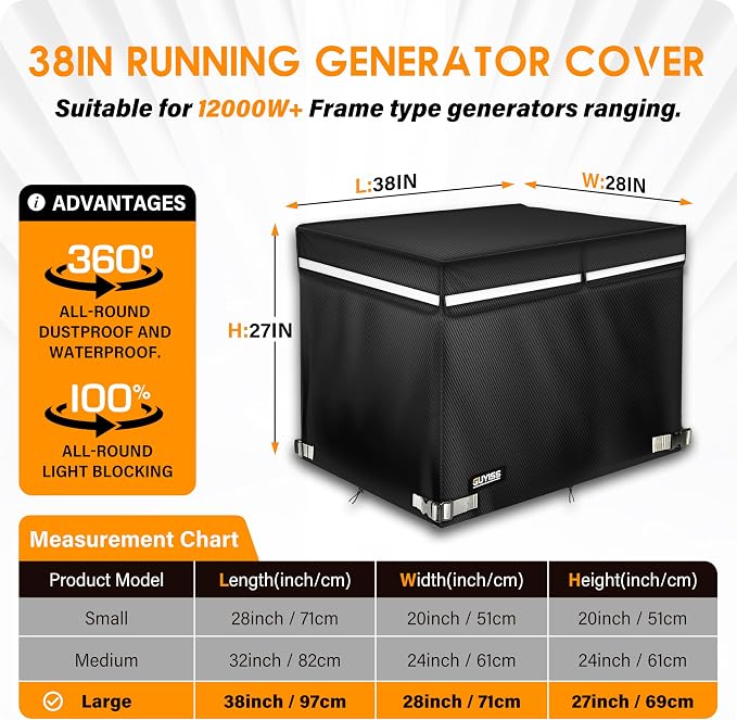 Generator Cover. 32x24x24 Inch Generator Covers While Running, Top Can Be Opened for Refueling. All-weather Generator Protective Cover.Black