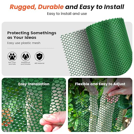 Toolterritary 16IN x 50FT Plastic Chicken Wire Mesh, Chicken Wire for Floral Arrangements, Chicken Wire Mesh for Crafts with 100 Pcs Zip Ties, Mesh Fence for Dogs, Deers, Poultry