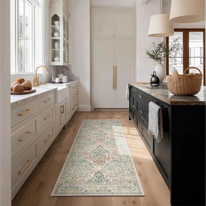 Runner Rug Washable Kitchen Runner: 2'x 6' Rug Runners for hallways Stain Resistant Non Slip Low Pile Soft Carpet Runners for Bedroom Hallway Entryway Indoor Beside Bathroom Living Room Farmhouse