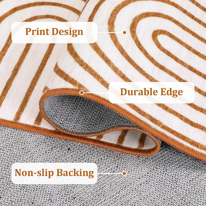ROYHOME Modern 2x6 Hallway Runner Rug Non Slip Washable Kitchen Rug, Orange | Abstract Bath Mat, Rainbow Geometric Runners Rugs for Bedroom, Soft Long Rugs for Entryway Arch Pattern Bathroom Laundry Dorm