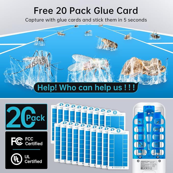 Fruit Fly Traps Indoor for Home: Plug in Mosquito Bug Zapper Gnat Moth Catcher with 9W Night UV Light, 2 Devices 20 Sticky Glue Board Refills for Indoors Flying Insect Trap