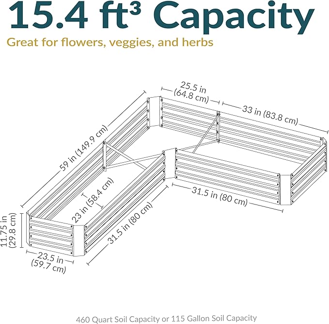 Sunnydaze Galvanized Raised Garden Bed Kit - 5x5x1 ft Outdoor Raised Garden Bed - Metal Planter Box for Vegetables, Flowers, Herbs - Woodgrain - L-Shaped