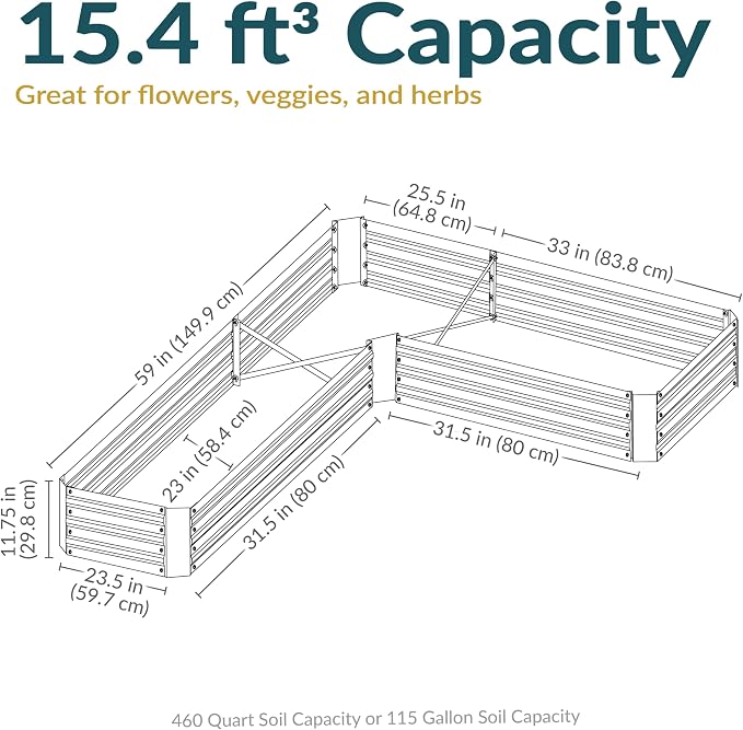 Sunnydaze Galvanized Raised Garden Bed Kit - 5x5x1 ft Outdoor Raised Garden Bed - Metal Planter Box for Vegetables, Flowers, Herbs - Silver - L-Shaped