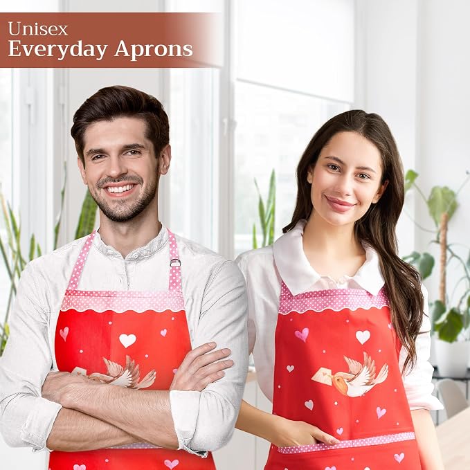 Maison d' Hermine Aprons for women with Pocket 100% Cotton (27.50"x31.50") | Adjustable Neck Strap & long ties Apron Men Chef Wedding Cooking Gardening Server Maid