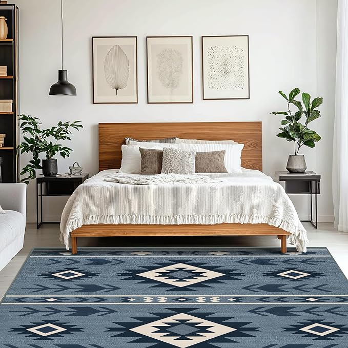 8x10 Area Rug for Living Room Western Rug Southwestern Aztec Tribal Rugs Southwest Navajo Machine Washable Non-Slip Printed Low-Pile Floor Carpet for Bedroom Dining Room Office, Blue