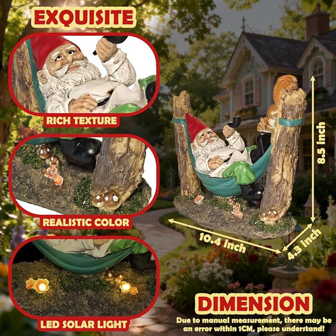 Sunthus Garden Gnome Figurine Garden Statues Yard Art Resin Decorations | 10 Inch Outdoor Garden Décor