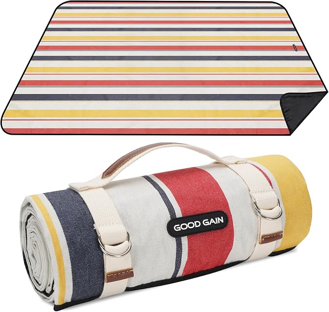G GOOD GAIN Waterproof Picnic Blanket Portable with Carry Strap for Beach Mat or Family Outdoor Camping Party (Lipstick Red)