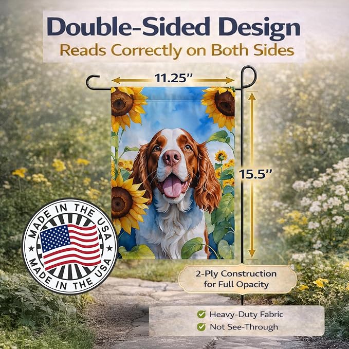 Caroline's Treasures DAC6171GF Welsh Springer Spaniel in Sunflowers Garden Flag Mailbox Flag Decorative Yard Flag Banner Outside Patio Artwork Yard Flower Beds, Garden Size, Multicolor