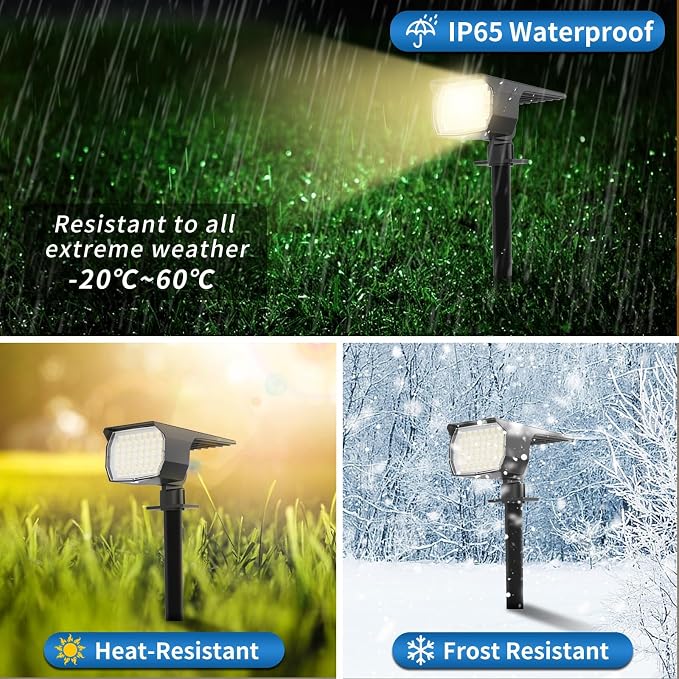 WENATY Solar Spot Lights Outdoor Waterproof IP65, 12 Pack Landscape Spotlights with 46 LEDs, 3 Modes Auto On/Off Solar Powered Flood Lights for Outside Pathway, Yard, Garden, Walkway (Warm White)