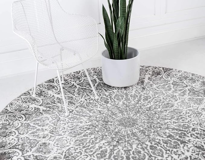 Unique Loom Sofia Collection Area Rug - Grace (7' 1" Round, Dark Gray/ Gray)