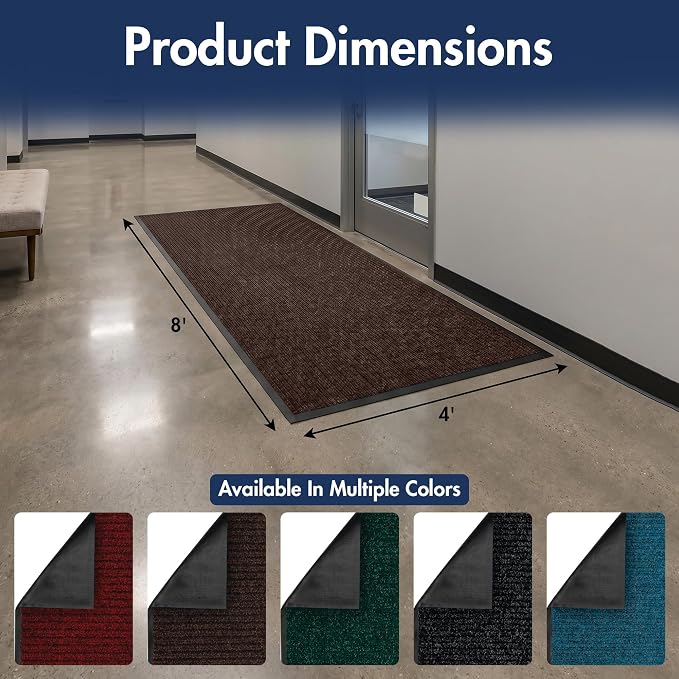 Notrax 109 Industrial Door Mat, 4' x 8' Large Entrance Mat, Heavy Duty Commercial Rugs for Entryway, Welcome Lobbies, Garage, and Mudroom, Made in the USA, Brown, Brush Step 109S0048BR