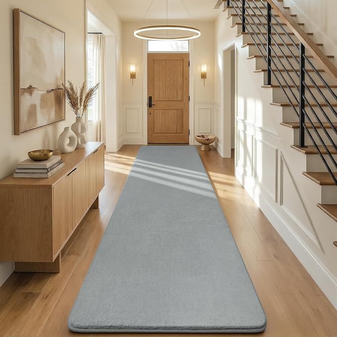 Amearea Modern Soft Hallway Runner Rug, 3x10 Feet Washable Long Runner Rugs | Grey Fluffy Bedroom Bedside Rugs, Non Slip Memory Foam Rug Carpet for Hallway Entrance Kitchen Living Room Home Decor