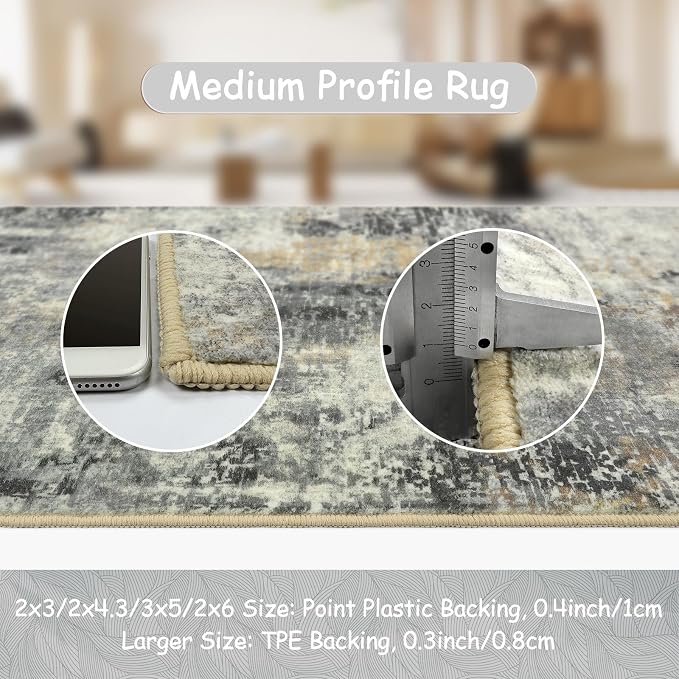 Lahome Modern Abstract Runner Rug - 2x8 Grey Hallway Long Bathroom Rugs with Rubber Backing, Kitchen Carpet Non Skid Indoor Floor Runners for Entryway Laundry Living Bedroom 2' x 8'