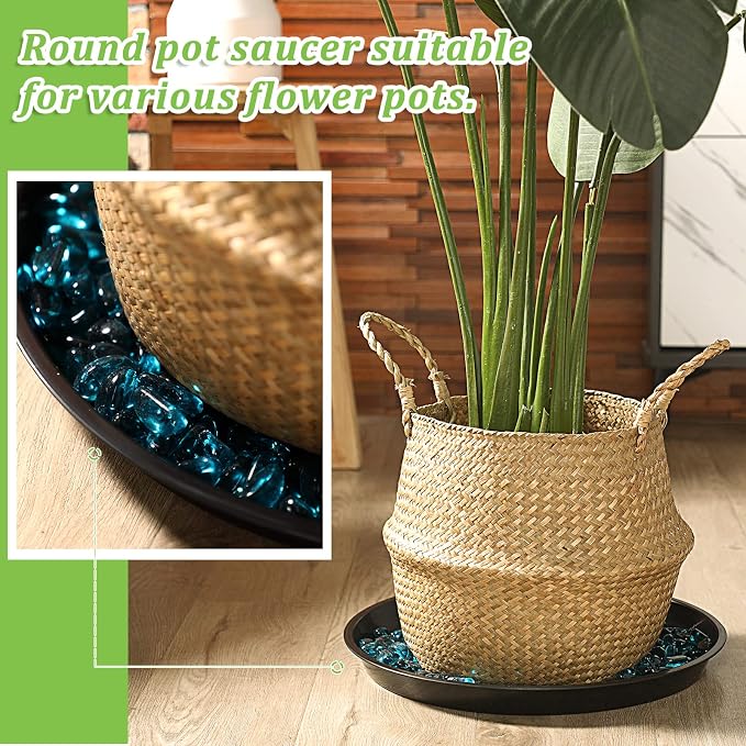 Eccliy 12 Pcs Plastic Plant Saucers Round Plant Tray Large Flower Pot Heavy Duty Planter Water Trays Thick Planter Drip Saucers for Indoors and Outdoors(16 Inch,Black)