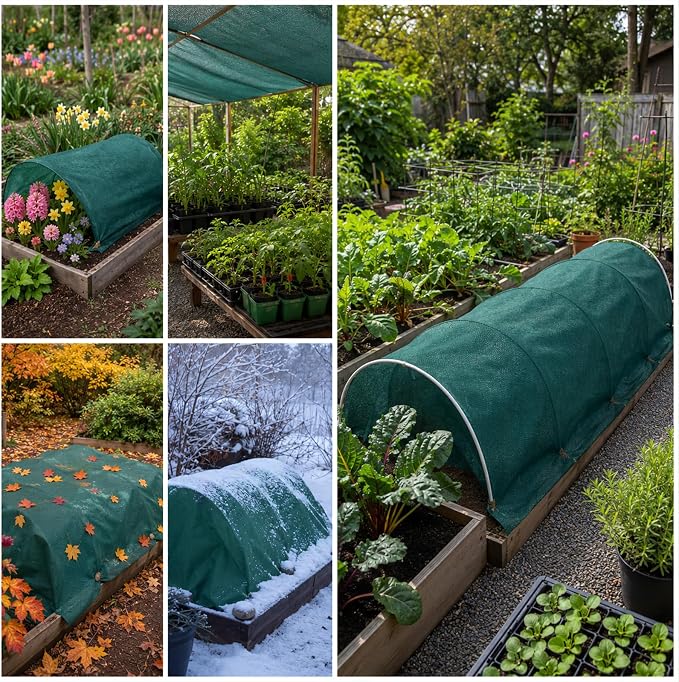 kockuu Plant Sun Protection Cloth, 10ft x 30ft 1.41 oz/yd² Garden Plant Shade Cloth with 20 Stainless Steel Clips from Direct Sunlight, Plant Covers Frost & Sun Protection for Winter and Summer